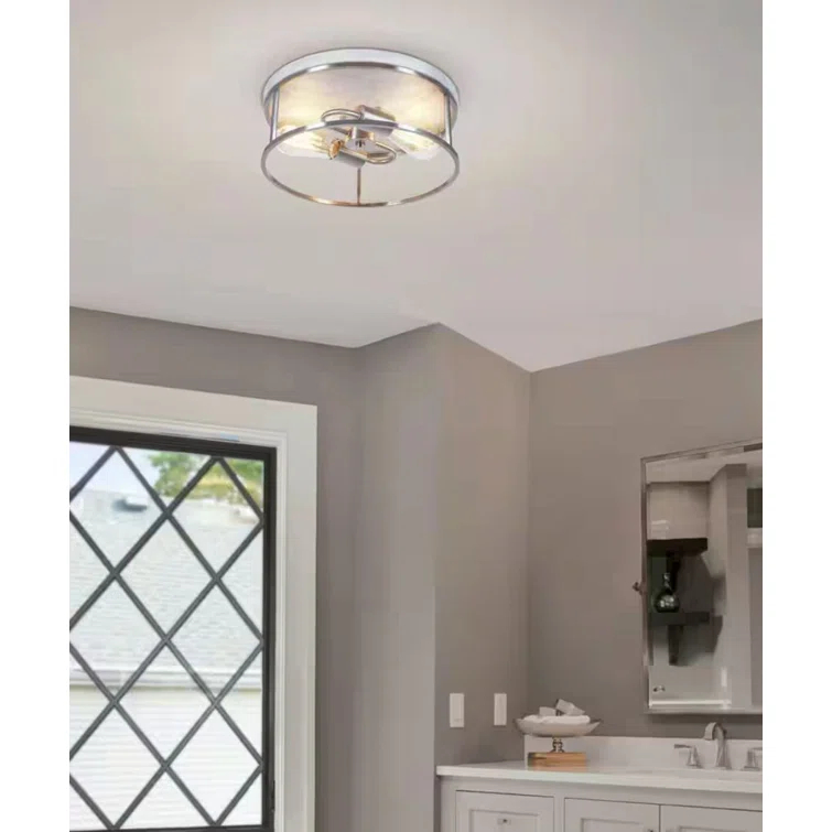 Marshel 13"W 2-Lightwith Black Marbled Base Flush Mount Light Fixture