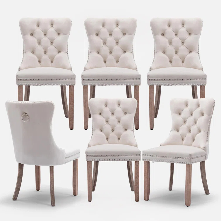 High-end Tufted Velvet Upholstered Nailhead Dining Chair