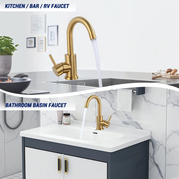 Single Handle Stainless Steel Bar Kitchen Faucet With Swivel Spout And Deckplate