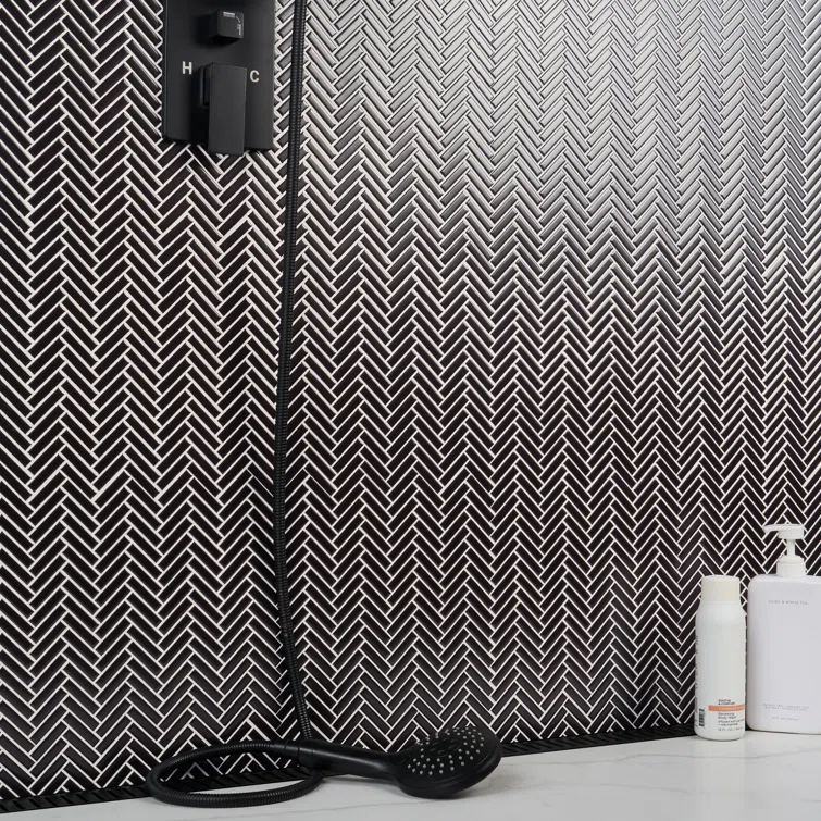 Monogram Herringbone 11.14 in. x 11.14 in. Glossy Porcelain Mosaic Floor And Wall Tile (0.86 Sq. Ft. / Each)