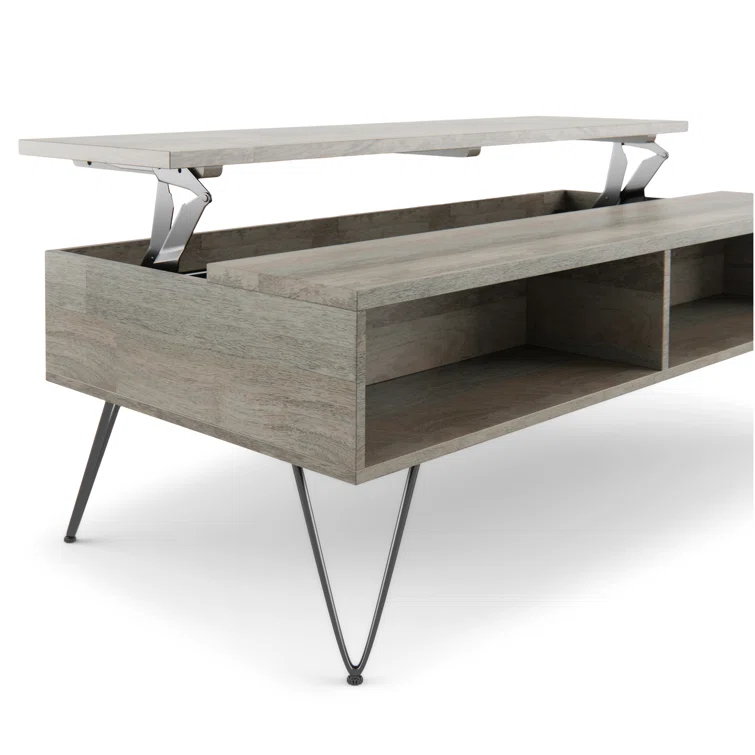 Hunter 48"W Solid Wood Industrial Lift Top Coffee Table with Hidden Storage and Metal Hairpin Legs