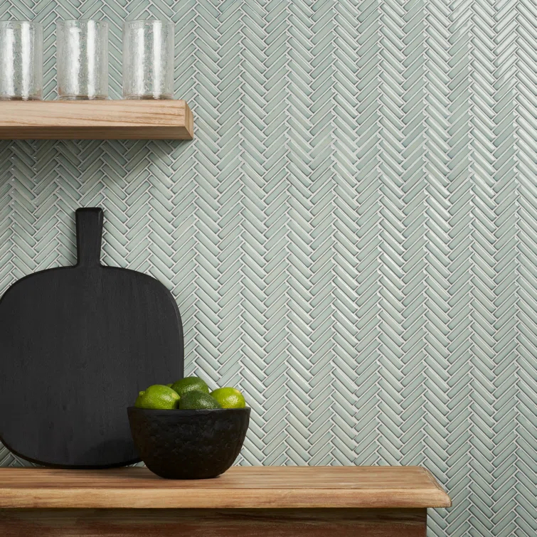 Monogram Herringbone 11.14 in. x 11.14 in. Glossy Porcelain Mosaic Floor And Wall Tile (0.86 Sq. Ft. / Each)