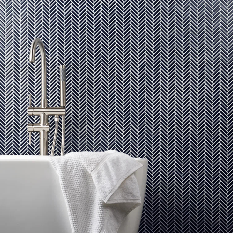 Monogram Herringbone 11.14 in. x 11.14 in. Glossy Porcelain Mosaic Floor And Wall Tile (0.86 Sq. Ft. / Each)