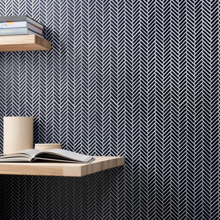 Monogram Herringbone 11.14 in. x 11.14 in. Glossy Porcelain Mosaic Floor And Wall Tile (0.86 Sq. Ft. / Each)