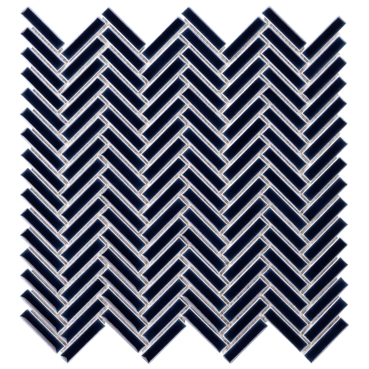 Monogram Herringbone 11.14 in. x 11.14 in. Glossy Porcelain Mosaic Floor And Wall Tile (0.86 Sq. Ft. / Each)