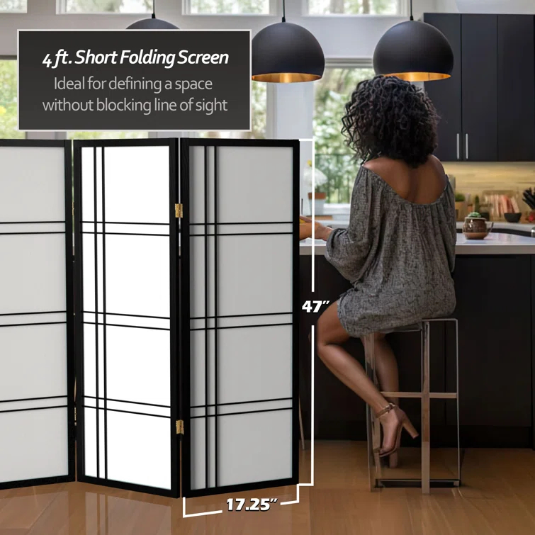 4 ft. Short Double Cross Shoji Screen - Black - 4 Panels