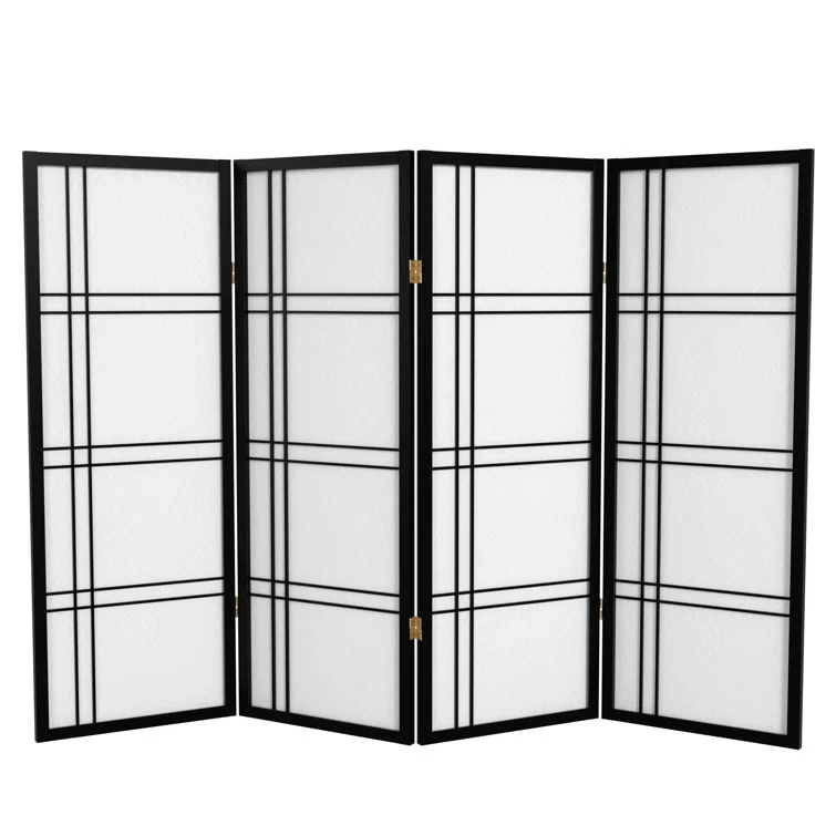 4 ft. Short Double Cross Shoji Screen - Black - 4 Panels