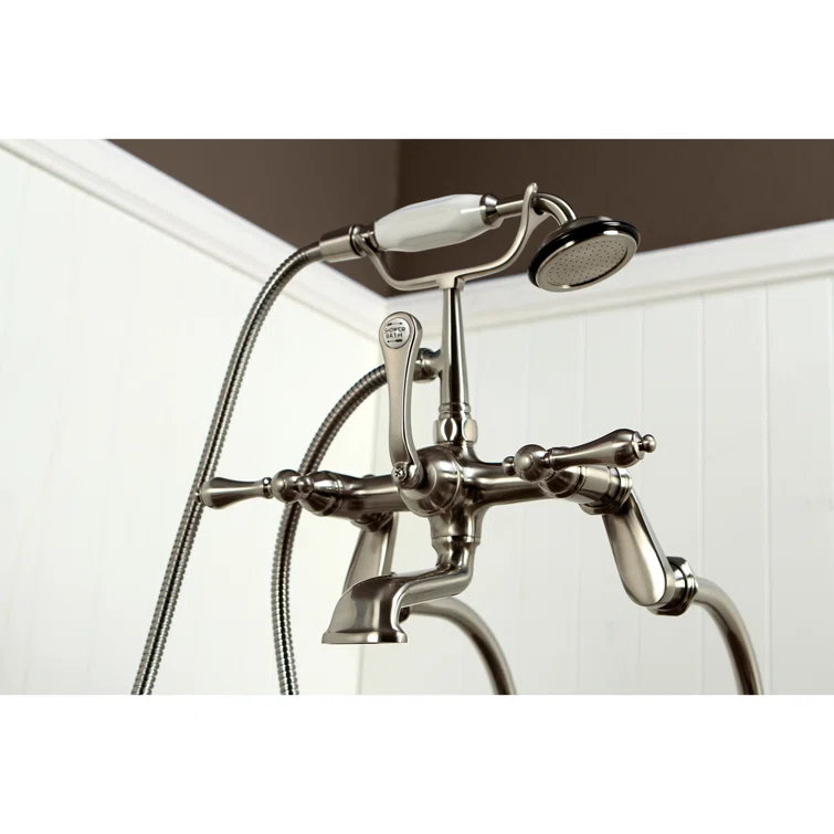 Kingston Brass Vintage Three-Handle 2-Hole Freestanding Clawfoot Tub Faucet Package with Supply Line and Hand Shower