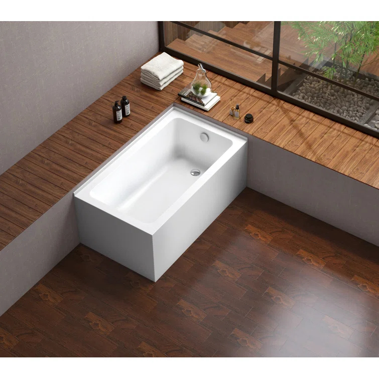 Kingston Brass Aqua Eden 54-Inch Acrylic Rectangular 2-Wall Corner Alcove Tub, Hand Drain