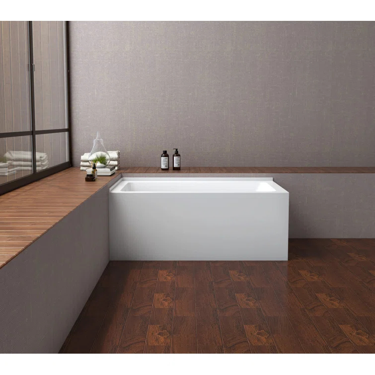 Kingston Brass Aqua Eden 54-Inch Acrylic Rectangular 2-Wall Corner Alcove Tub, Hand Drain