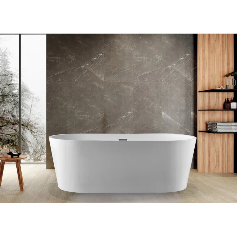 Kingston Brass Aqua Eden 71-Inch Acrylic Oval Double Ended Freestanding Tub with Drain