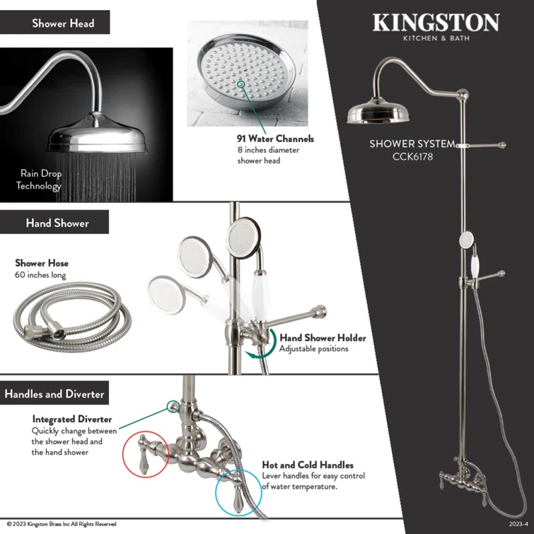 Kingston Brass Vintage Tub Wall Mount Rain Drop Shower System with Hand Shower