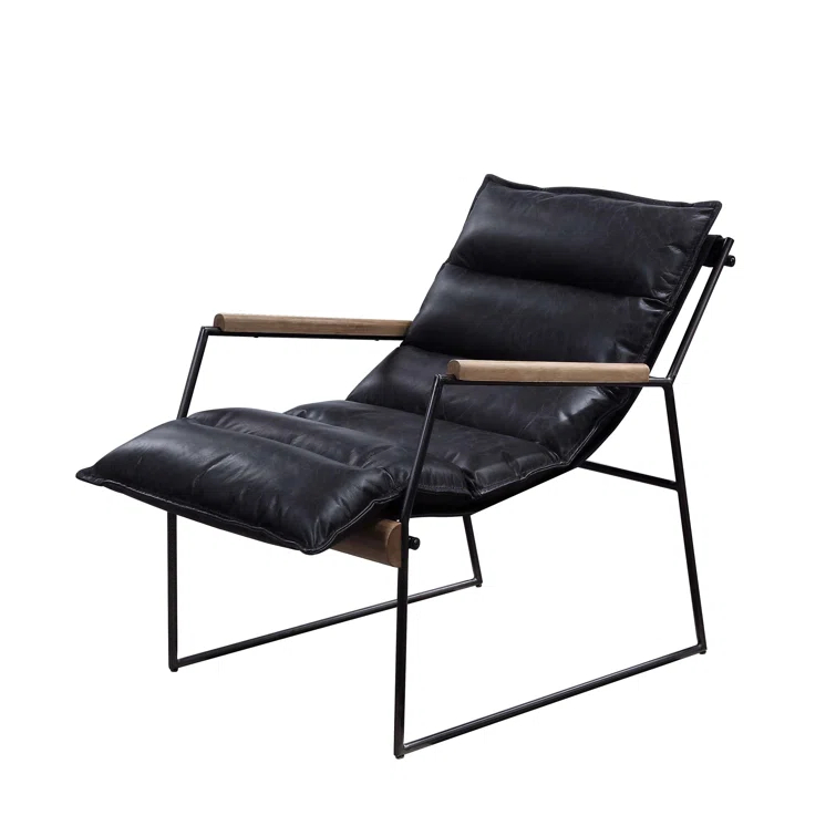17 Stories Luberzo Distress Espresso Top Grain Leather & Matt Iron Finish Accent Chair