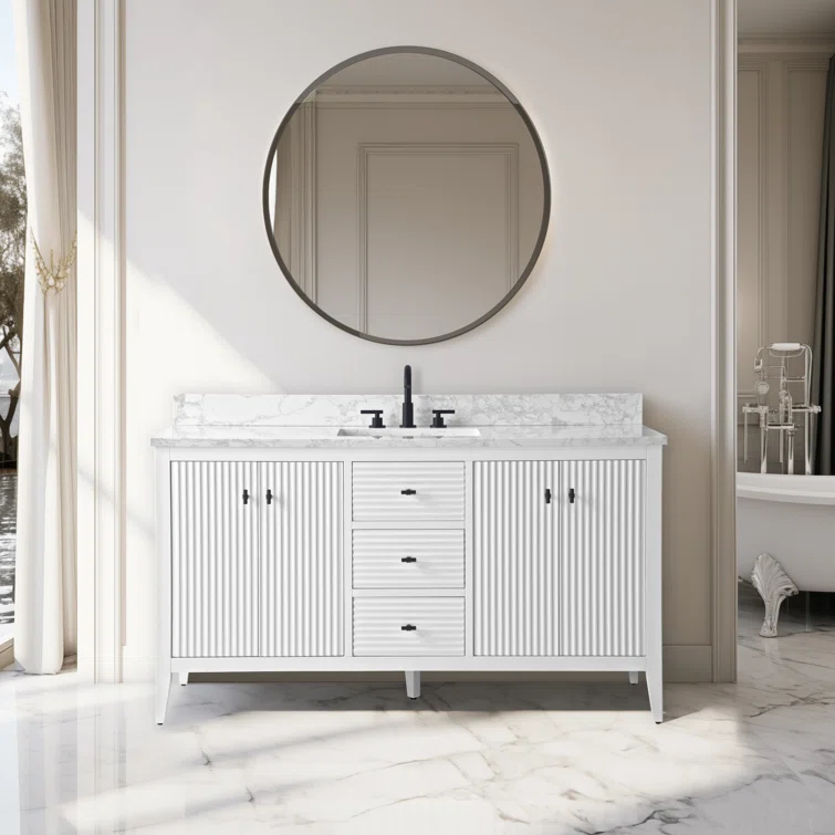 60'' Single Bathroom Vanity with Engineered Marble Top