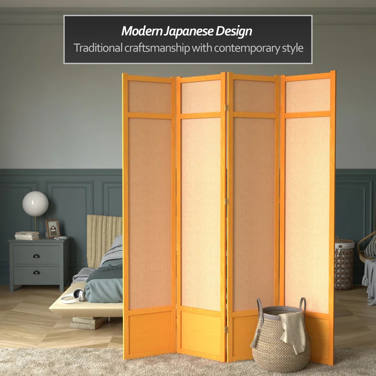 Oriental Furniture 7 Ft Tall Jute Shoji Screen, honey, 4 panel