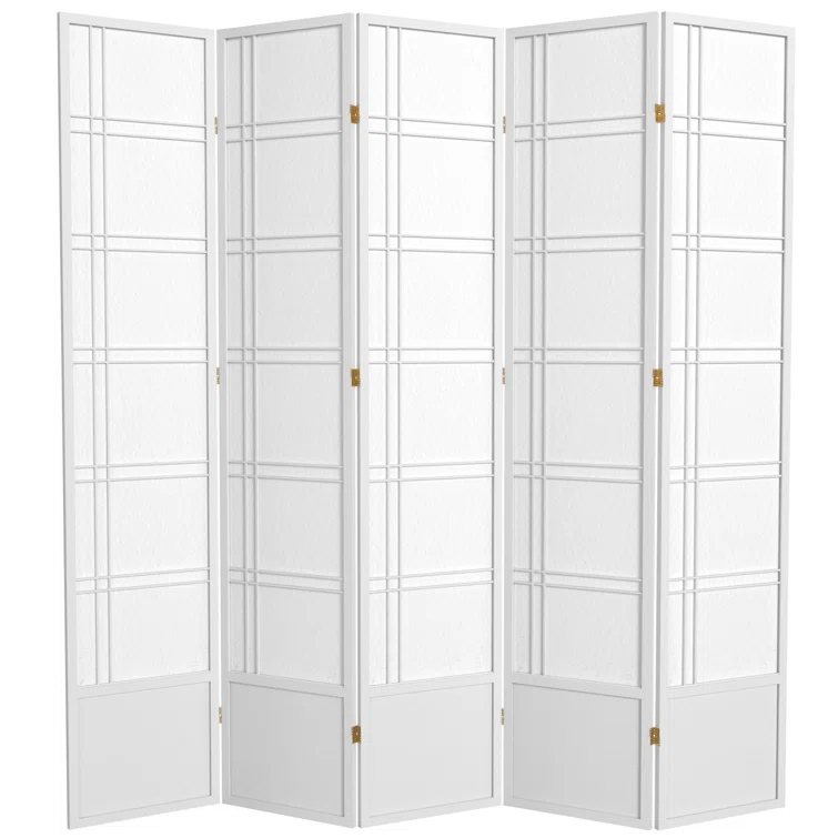 Oriental Furniture 7 ft. Tall Double Cross Shoji Screen - White - 5 Panel