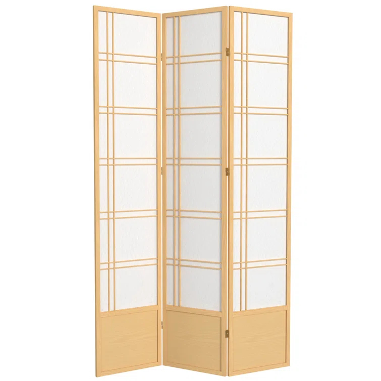 Handmade 84-inch Double-cross Wood/Rice-paper Shoji Screen (China) 3 Panel Natural