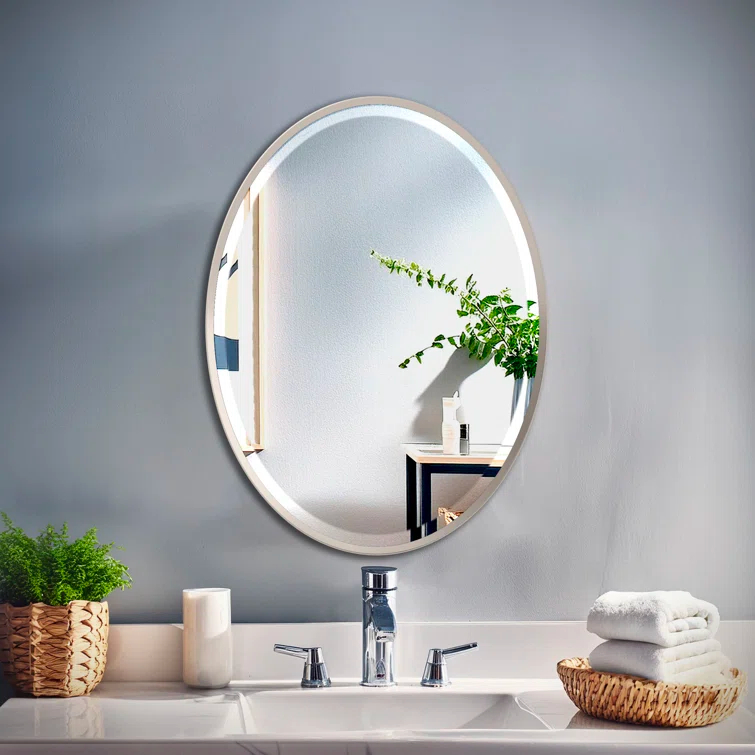 Flush Mount Framed Bathroom Vanity Mirror | Oval Framed Wall Mirror with Beveled Edge | Decorative Wall Mirror for Bathroom, Bedroom, Hallway, Entryway