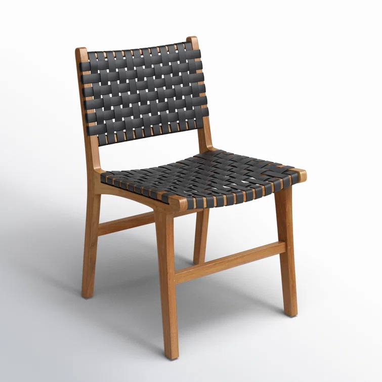 Valeria Top Grain Woven Leather with Teak Frame Dining Side Chair
