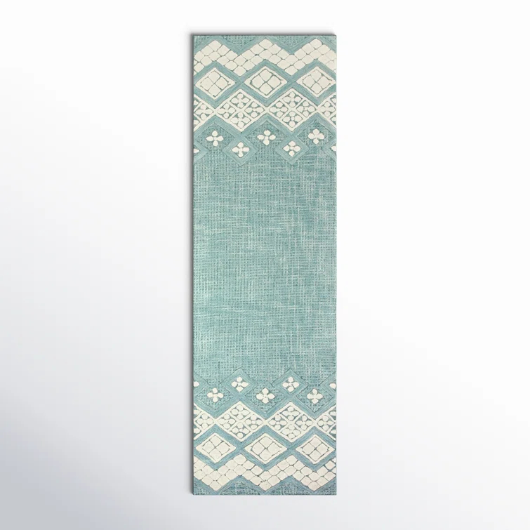 Ismael Geometric Handmade Tufted Wool Teal Area Rug