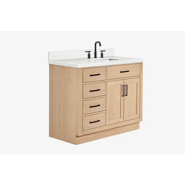Wildon Home® Tidworth 42'' Solid Wood Single Bathroom Vanity with 1.5'' Carrara Quartz Top, Right Offset Rectangular Sink