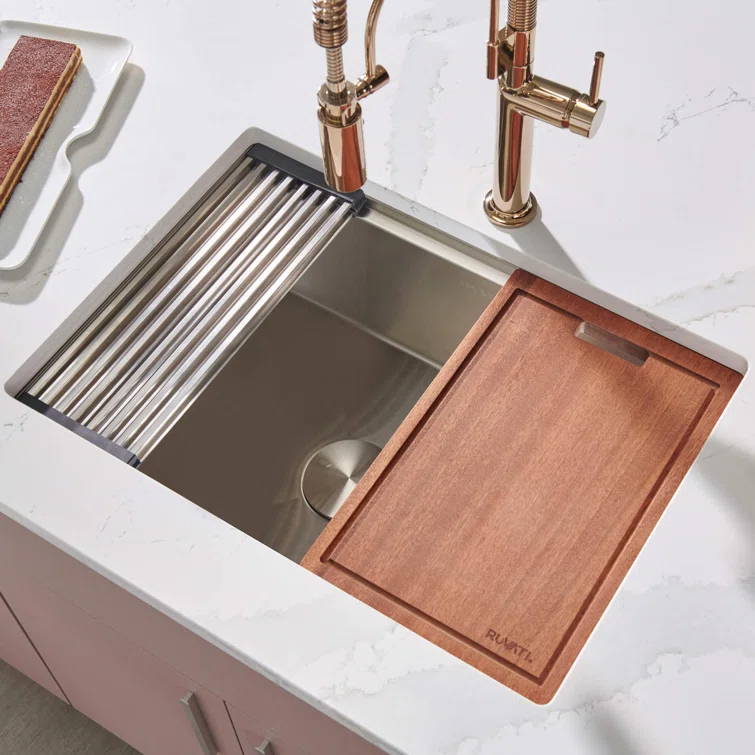 Ruvati Workstation Rounded Corners Undermount Ledge Kitchen Sink with Accessories