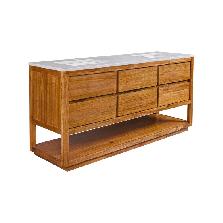 72'' Grey Oak Double Sink Vanity with Carrara Marble Countertop