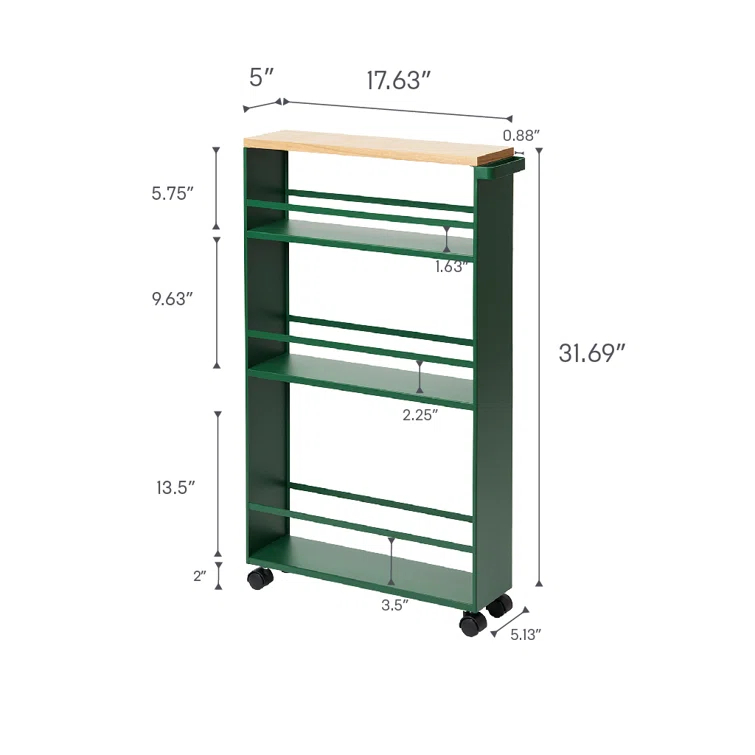 Tower Yamazaki Home Rolling Slim Storage Three Tier Utility Cart With Handle, Steel, Handle, Wheels