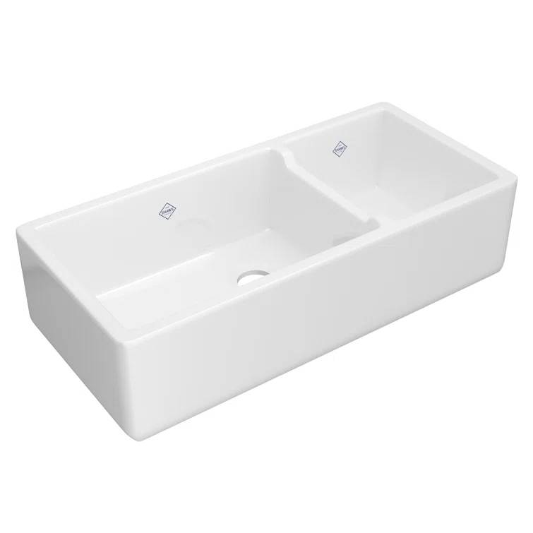 Shaws RC4019WH Lancaster 40" Double Bowl Farmhouse Apron Front Fireclay Kitchen Sink