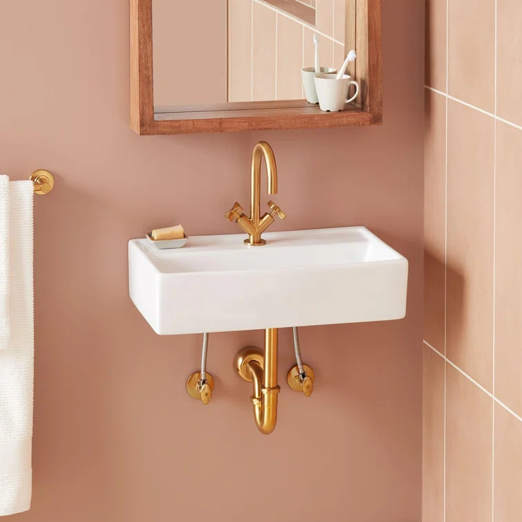 Signature Hardware 484632 22" Kaisy White Porcelain Rectangular Wall Mount Bathroom Sink with Overflow