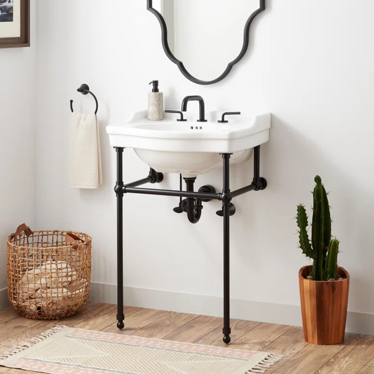 24" Cierra 31" Tall Porcelain Rectangular Console Bathroom Sink with Overflow