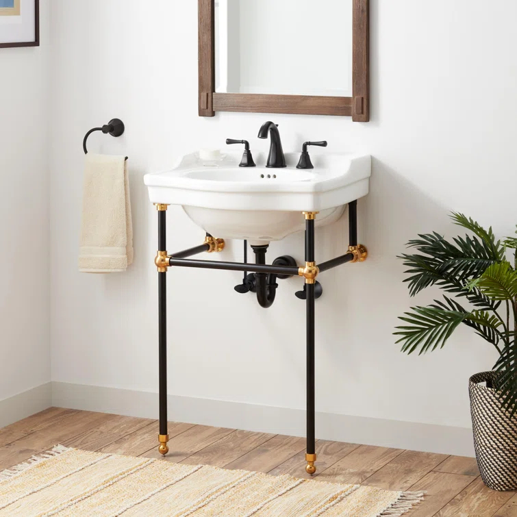 24" Cierra 31" Tall Porcelain Rectangular Console Bathroom Sink with Overflow