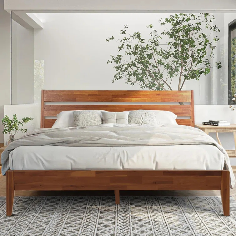 Acacia Premium Emery Solid Wood Platform Bed Frame with Headboard Included, No Box Spring Needed, Weight Capacity 800lb.