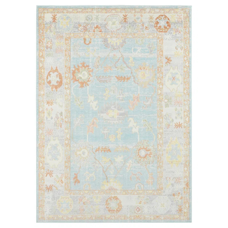 Bordered Floral Durable Performance Indoor/Outdoor Area Rug