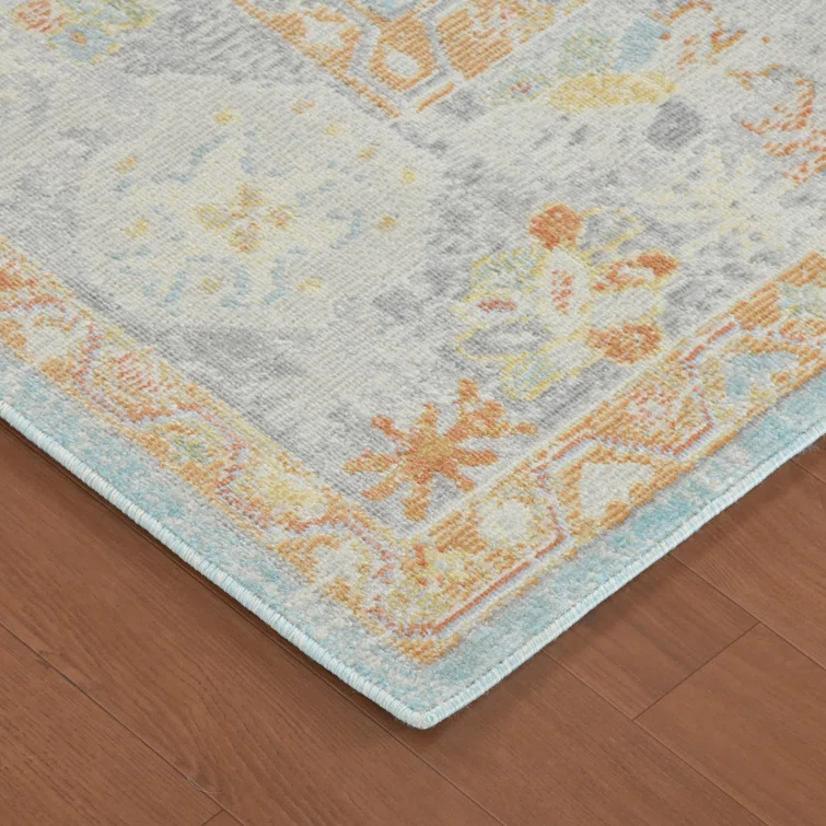 Bordered Floral Durable Performance Indoor/Outdoor Area Rug