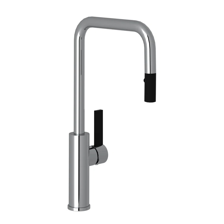 Polished Chrome and Matte Black Transitional Kitchen Faucet with Pull-out Spray