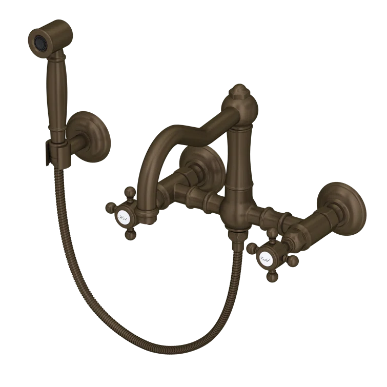 Acqui Wall Mount Bridge Kitchen Faucet With Sidespray And Column Spout