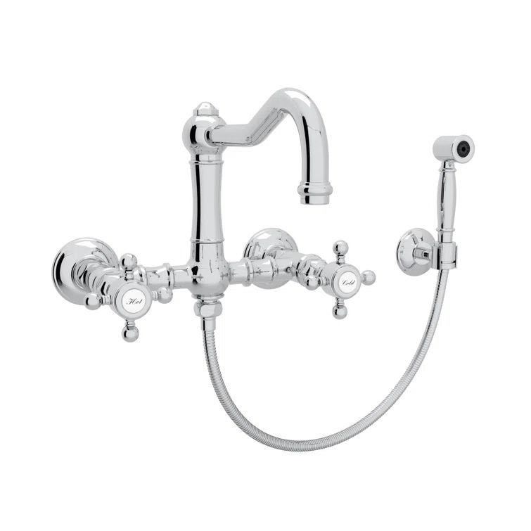 Rohl A1456XMWSAPC-2 Acqui Wall Mount Bridge Kitchen Faucet With Sidespray And Column Spout