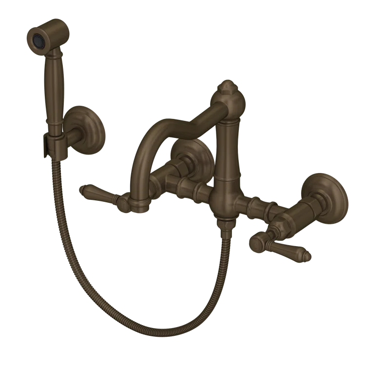 Rohl A1456LMWSTCB-2 Acqui Wall Mount Bridge Kitchen Faucet With Sidespray And Column Spout
