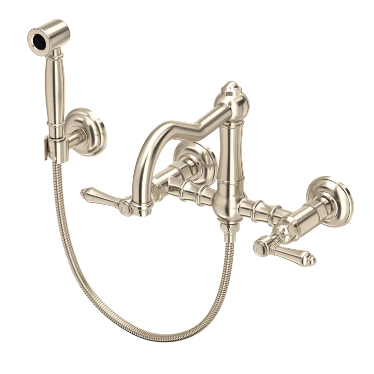 Acqui Wall Mount Bridge Kitchen Faucet With Sidespray And Column Spout