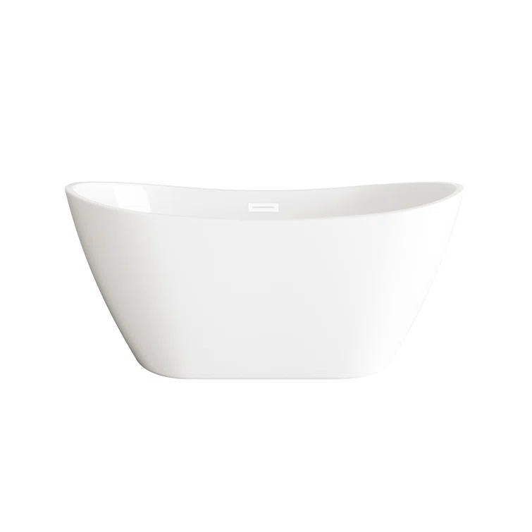 Elegant Kitchen and Bath 59 Inch Soaking Bathtub in Glossy White with Polished White Trim