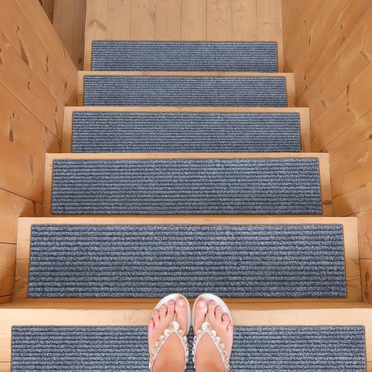 Ottomanson Non-Slip Rubberback Ribbed Design Indoor/Outdoor Stair Treads (Set of 7)