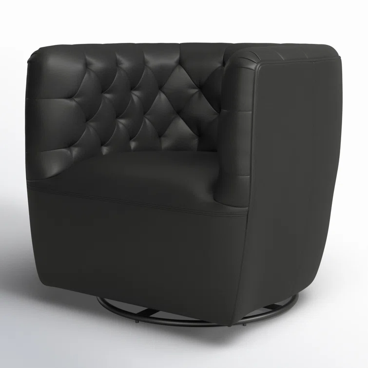 Heirloom Black Leather Swivel Barrel Chair