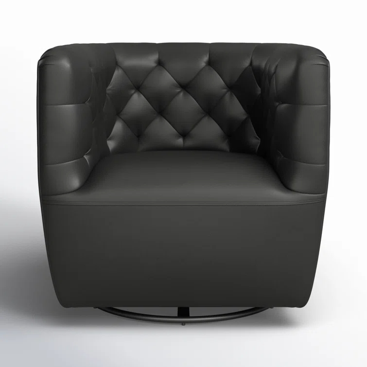 Heirloom Black Leather Swivel Barrel Chair