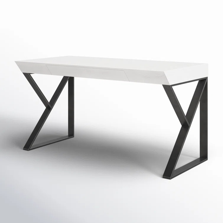 White Wood Transitional Home Office Desk with Drawer