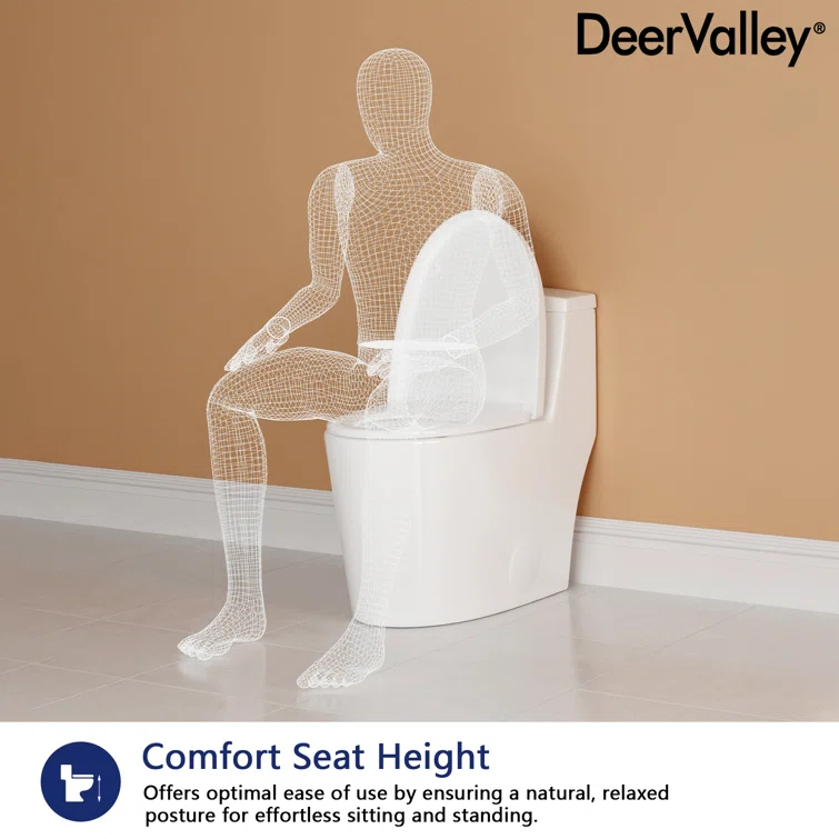 DeerValley Prism Dual-Flush Elongated One-Piece Toilet with Glazed Surface Lower Water Tank for Space Saving (Seat Included)