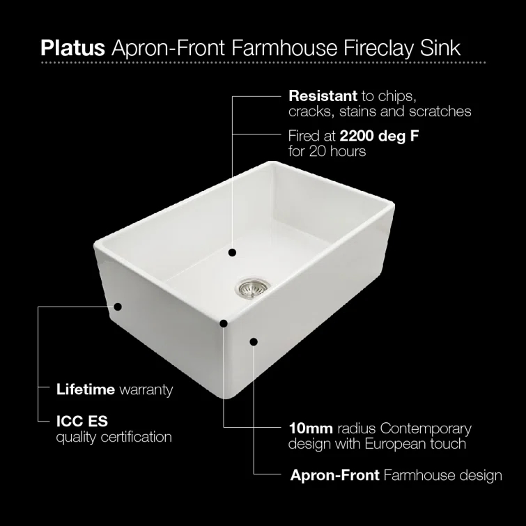 Houzer Farmhouse Apron Front 33 inch Fireclay Single Bowl Kitchen Sink