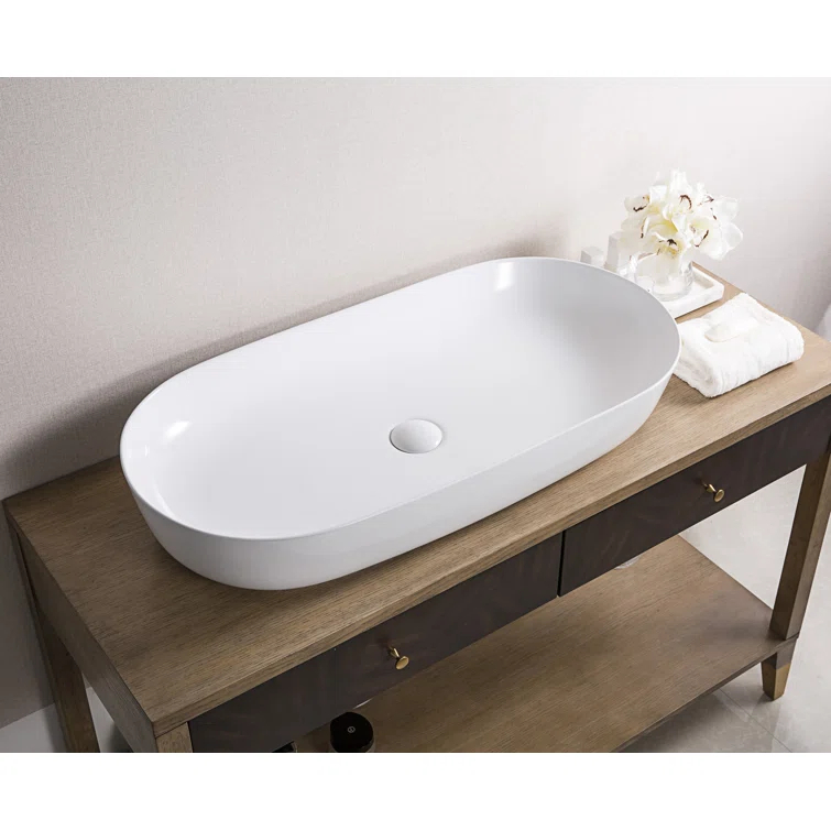 Ruvati RVB0432 Ruvati inch Bathroom Vessel Sink White Oval Above Counter Vanity Porcelain Ceramic