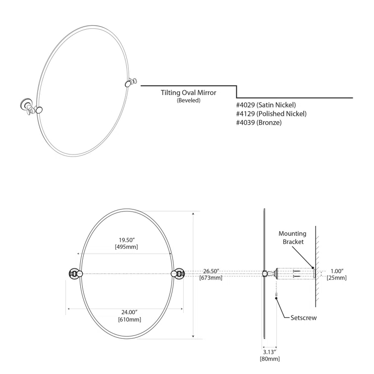 Tavern Wall Mount Frameless Oval Bathroom Vanity Mirror | Pivoting (Tilting) and Beveled Wall Mirror