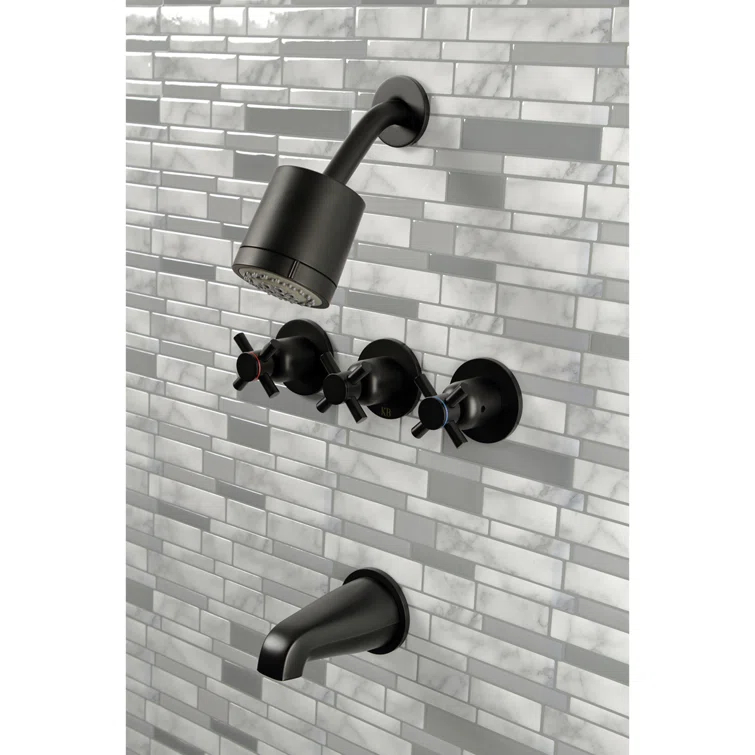 Kingston Brass Concord Triple-Handle Tub and Shower Faucet